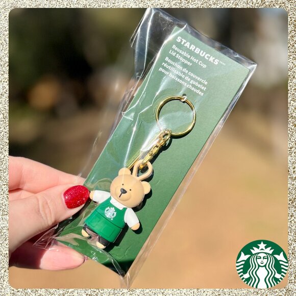Starbucks Other - 🎄💚 NWT Starbucks Green Apron Bearista Bear Hot Cup Lid Stopper Keychain